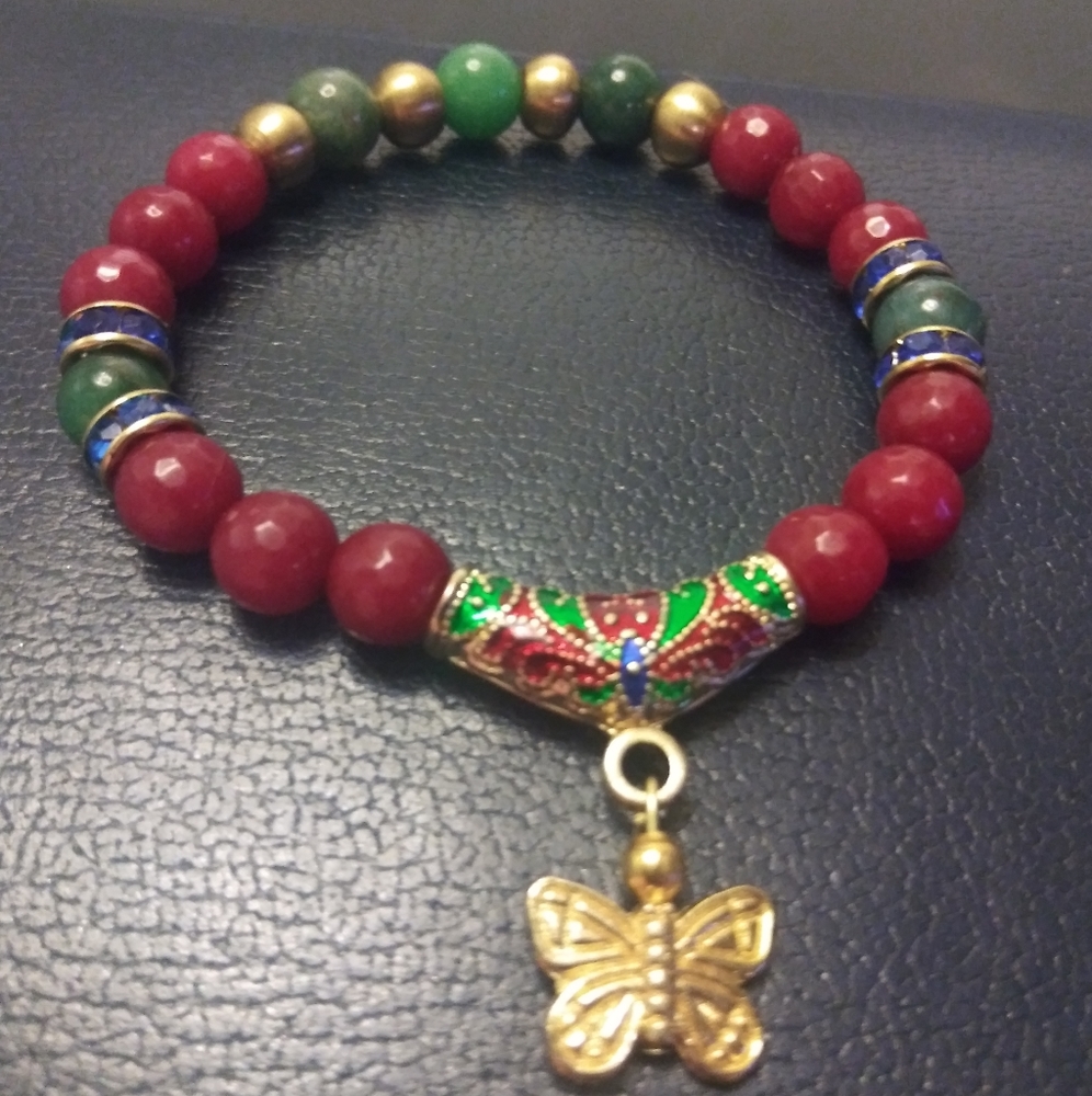 Jade & Aventurine Cloisoneé Gold Gemstone Bracelet